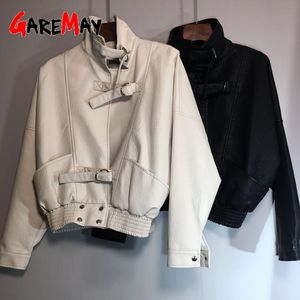 Outono Mulheres Faux Jaqueta De Couro Moda Streetwear Zipper Casual Pu Casaco Sólido Sólido Motociclista Solto Motocicleta Casacos 210428