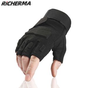 Richerma Motorcycle Gloves Fingerless Hand Protective Motorbike Gloves Black Men's Cycling Gloves Female Sports Gym Fishing H1022