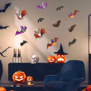 Flores decorativas grinaldas 60 pcs Halloween 3d morcegos adesivo de parede decoração de ornamento para horror removível adereços da festa