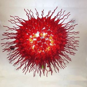 Murano-Lampen, rotes Glas, Kunst-Industrie-Anhänger-Kronleuchter, Chihuly-Stil, mundgeblasenes Glas, große runde LED-Kronleuchter, Licht 32 Zoll