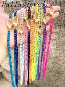 5Pcs Mix Enamel Link Necklaces 18inch Gold Lobster Clasp Chain Jewelry 6MM Width, Choose Color