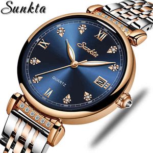 Sunkta Watch Women Luxury Brand Fashion Stainless Steel Ladies Wrist Klockor Svart Armbandsur för Kvinnor Montre Femme 210517