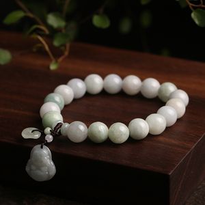 Natural jadeite pulseira com buddha pingente 10mm gemstone beads fios de mão jóias diy casal braceletes para mulheres homens