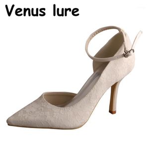 Dress Shoes White Pumps For Women Ivory Lace Bride Ankle Strap