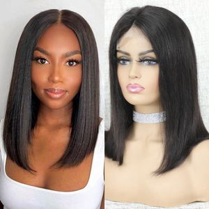 Straight Short Bob Wig Human Hair 4x4 Brazilian Remy T Part Lace Closure Wigs Pre Plucked With Baby Hair 150% Density