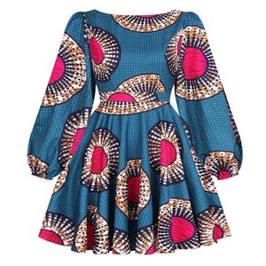 Fiore Donna Abito Africano Dashiki Stampa Manica Lanterna Casual Abiti da donna Stile etnico Vintage Vita alta Abito Backless Sexy 210524