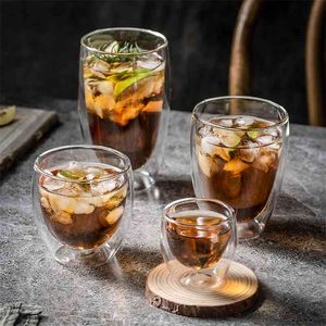 Double wall s glass cup set Espresso coffee mugs whiskey cocktail beer glass insulated tumbler Transparent cups Drinkware 210804