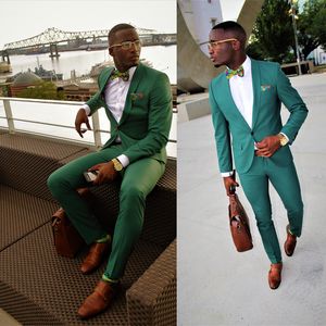 Two-Pieces Casual Green Single Breasted Men Suits Slim Fit Groom Wedding Dress Men's Suit