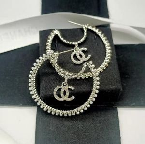Fashion Designer Golden Silver Stud Earrings for Women Fashion Brand Double Letter Geometric Big Annulus Earring Inlay Crystal Rhinestone Eardrop Wedding Jewelry