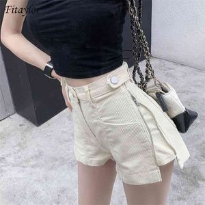 Fitaylor Summer Women Streetwear Wide Leg Zipper Black Denim Shorts Casual Female Vintage Solid Color Pocket Jeans 210719
