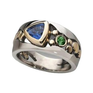 Eheringe Vintage Grün Blau Zirkon Stein Glänzender Ring Luxus Metall Hohlfinger Für Frauen Mode Verlobungsfeier Schmuck