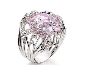 Anelli nuziali Personalità della moda Donna Argento Colore Trasparente Rosa Cristallo Zircone Fiore Anello Lady Festa di fidanzamento Gioielli RZ862