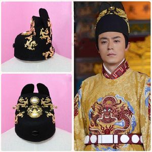 Vuxna Dragon Ming Dynasty Emperor Headdress Prince Crown Kinesisk Forntida Hat Asien Vintage Performance Cosplay Costume Tillbehör