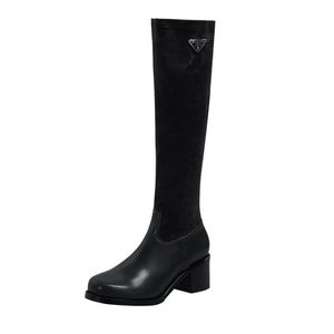 Kış Diz Yüksek Botları Kadın Tasarımcı Yuvarlak Ayak Parmağı Düşük Topuklu Ayakkabı Gerçek Deri Süet Deri Şeridi Düğün Moda Lüks Platform Lady Değil Prada Ygn020-995-7