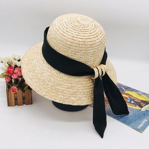 Donnetto con cappello di ghigliottino del nastro di paglia larga arte della spiaggia brim per la festa di sfilata per la pesca da pesca coreana Cappelli coreani