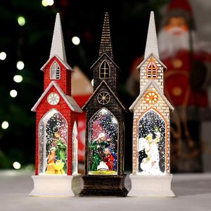 Christmas Decorations Church Light Lamp With Nativity Scene,Warm LED Home Snow Globe Swirling Glitter Decor