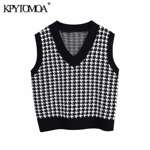 Kobiety Moda Oversized Houndstooth Kamizelka Kamizelka Kamizelki Vents V isc Side Vents Kobieta Kamizelka Chiczna Jumper Topy 210420