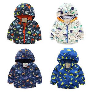 Frühling Herbst 2 3 4 6 8 10 Jahre Kinder Langarm Baby Tops Outwear Voller Druck Cartoon Kinder Jungen im Freien mit Kapuze Jacke 210414