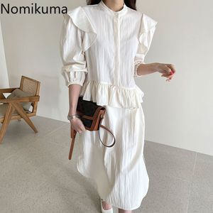 Nomikuma Korea Chic Spring Dresses Women Ruffle Long Sleeve O-neck Dress New Causal Loose A-line Vestido De Mujer 6F642 210427