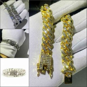 12mm män chunky iced out crystal miami länk armband bling hip hop smycken guld silver cz kubansk kedja armband18-20cm