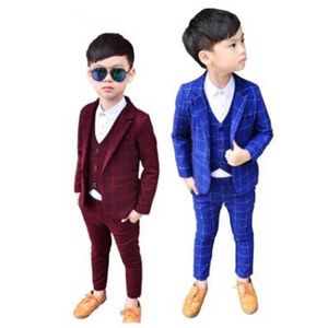 Formale 3 stücke Kinder Plaid Hochzeit Blazer Anzug Marke Blume Jungen Party Smoking Sets Schule Anzug Kinder Frühling Kleidung Sets 2-12Y 201127