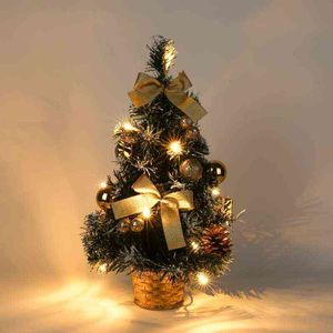 Desktop Julgran LED-ljus 40CM Mini Bord Present Xmas Tree Artificiell julgran Navidad Ornament Hemdekoration 2022 H1112