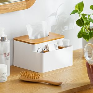 Plastik-taschentuch großhandel-Desktop Kunststoff Tissue Box Home Kreative Multifunktionale Lagerung Tissue Box Holz Toilettenkasten Aufbewahrungsboxen Bins