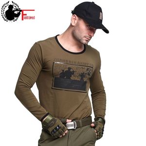 Mäns Långärmad Armé Combat Militär T-shirt 100% Bomull Plus Storlek T-shirt Casual Male Tactical Army Tee Toppar 4xl 210518