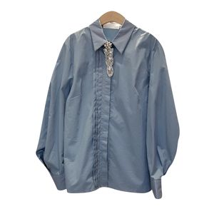 Casual Simple All Match Blue Blouse Women Buttoned Shirts Loose Turn-down Collar Blusas Mujer Spring Long Sleeve Womens Tops 210514