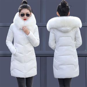 Frauen Winterjacken Mäntel Daunenbaumwolle Kapuzenparkas Feminina Warm Outwear Kunstpelzkragen Plus Größe 7XL Lang 211018