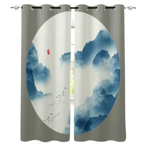 Curtain & Drapes Landscape Painting Ink Art Window Curtains Bedroom Kitchen Panel Christmas Home Decor For Living Room