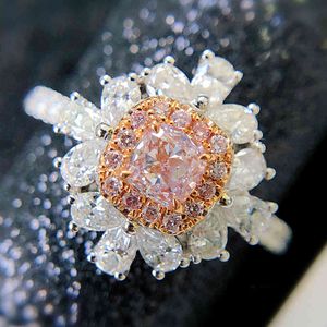 Luksusowy Różowy Kryształ AAA Cyrkonia Diamenty Gemstones Kwiat Pierścienie Dla Kobiet Biały Złoty Kolor Grzywny Biżuteria Wedding Party Band Gifts