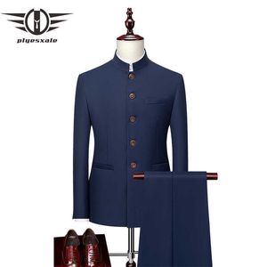 Chinesischer traditioneller Tang-Anzug für Männer Slim Fit Herren-Hochzeitsanzüge Stehkragen Große Größe Solide Weiß Rot Gelb Jacke Hosen Q403 X0909