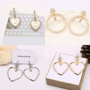 18K Gold Plated Luxury Brand Designers Letters Stud Chain Geometric Exaggerate Classic Women Tassel Heart Crystal Rhinestone Pearl Earring Wedding Party Jewerlry