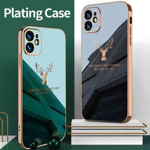 Fashion Luxury Electroplating Shockproof Silicone Soft Square Frame Plating Deer Cover 12 11 Pro Max Mini Phone Case