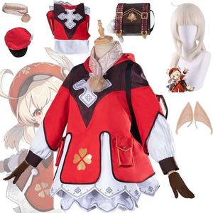 Anime Game Genshin Impact Klee Cosplay Costume ryggsäck Wig Shoes Outfit Lolita Dress Women Girls Halloween Party Costume Bag Y0903