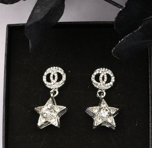 Vintage Geometric Pentagram Women Dangle Stud Earrings Brand Designer Letter Two-Sided Pendant Earring Famous 925 Silver Crystal Rhinestone Jewerlry Accessories