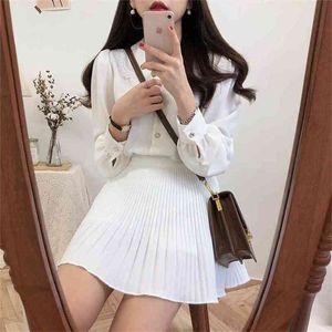 S-XL Plus Storlek Korskjol Koreanska Kvinnor Chiffon Hög midja Skola Tjej Vintage Mini Skrit Summer Oregular 210423