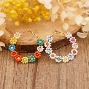 Hoop & Huggie Go2Boho 2021 Daisy Hoops Earring Colorful Miyuki Beads Flower Earrings Handmade Statement Ear Ring For Women Summer Jewelry