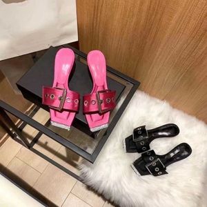 Satin material women's stiletto slippers square headband with diamond buckle summer sandals sexy and cool style women's high-heeled slipper