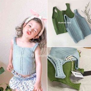 Crianças menina verão colete misha crianças coletes de algodão verde azul marca design roupas tops 210619