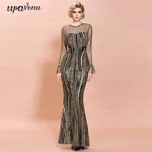 Free High Quality Women Elegant Shiny Long Dresses O-neck Sleeve Bodycon Dress Club Runway Party Vestidos 210524