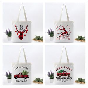 Eco Friendly Reusable Deer Snowflake Christmas Shopping Bags Party Favor Handbags Grocery Canvas Shoulder Storage Tote Bag Business Holiday Gift TH0082
