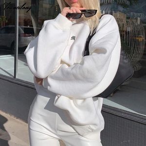 Pullover bianco semplice Felpe larghe a maniche lunghe da donna Cotone O Collo Solid Top casual Versatile Streetwear Donna Autunno 2021 Hoo da donna