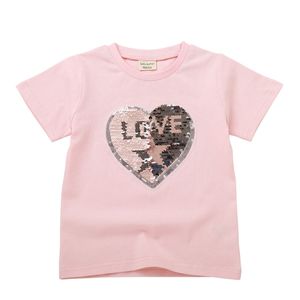 Meninas de verão Tshirt de manga curta algodão crianças meninas camiseta tops Alterar cor lantejoulas top t-shirt para meninas crianças roupas menina 210713