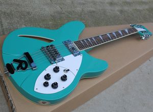 12 Strings Green-blue Semi-hollow Electric Guitar with R Tailpiece,Rosewood Fretboard,White Pickguard