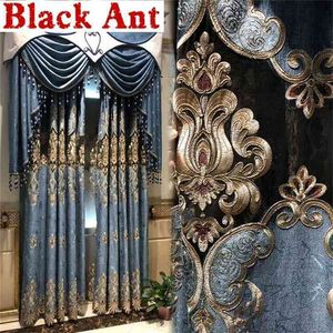 Europe Blackout Curtain Bedroom Living Room Villa Luxury Retro Blue Door Window Drapes Water Soluble Embroidery X771F 210913