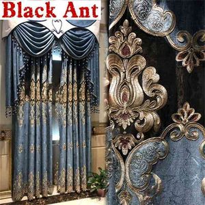 Europa Blackout Curtain Sovrum Vardagsrum Villa Lyx Retro Blå Dörrfönster Drapes Vattenlöslig Broderi X771F 210913