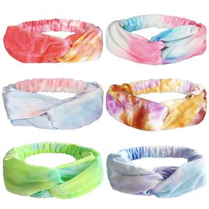 12 Colors Fashion Women Tie Dyed Headbands Hair Accessories Outdoor Sports Yoga Cross Hairbands Girls Elastic velvet Turban Headwrap M3489