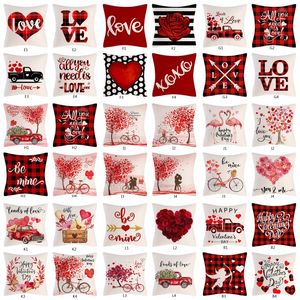 Valentine Plaid Pillow Case Love Heart Pattern 18 Inches Throw Pillow Covers for Valentines Day Sofa Home Decor